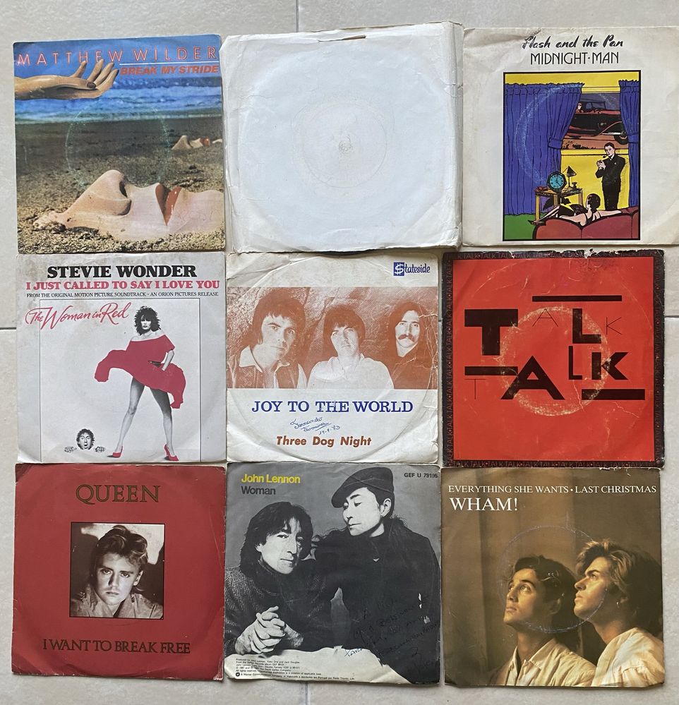 Lote 37 singles 7” vinil Wham, NZZN, Queen, ABBA, etc