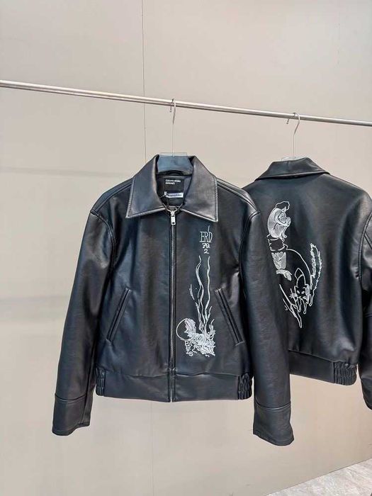 Куртка ERD Black Arcane 17 Logo Embroidered Zipped Leather Jacket