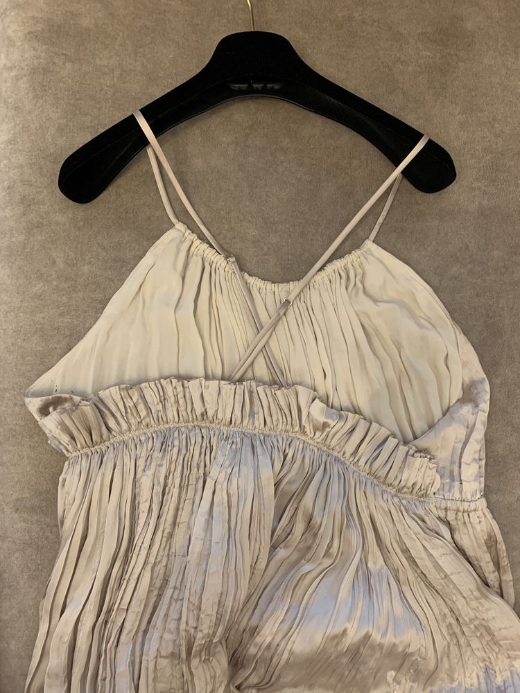 H&M złota plisowana sukienka maxi długa na ramiączkach letnia consious