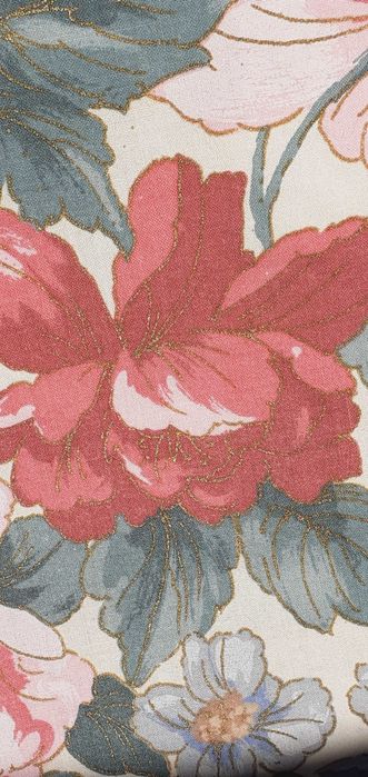 Zasłony krótkie bawełniane duże kwiaty złocenia