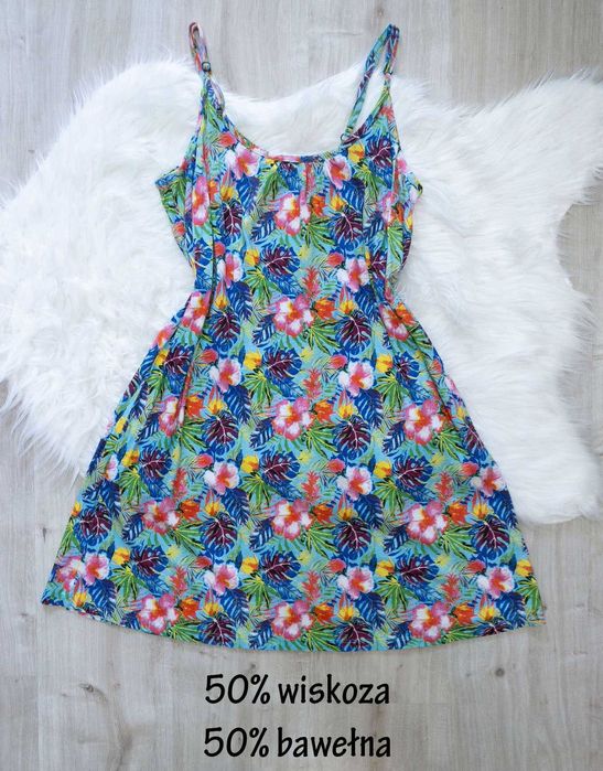 sukienka, rozm. M/L, na lato, mini, kolorowa, kwiaty, wzorzysta