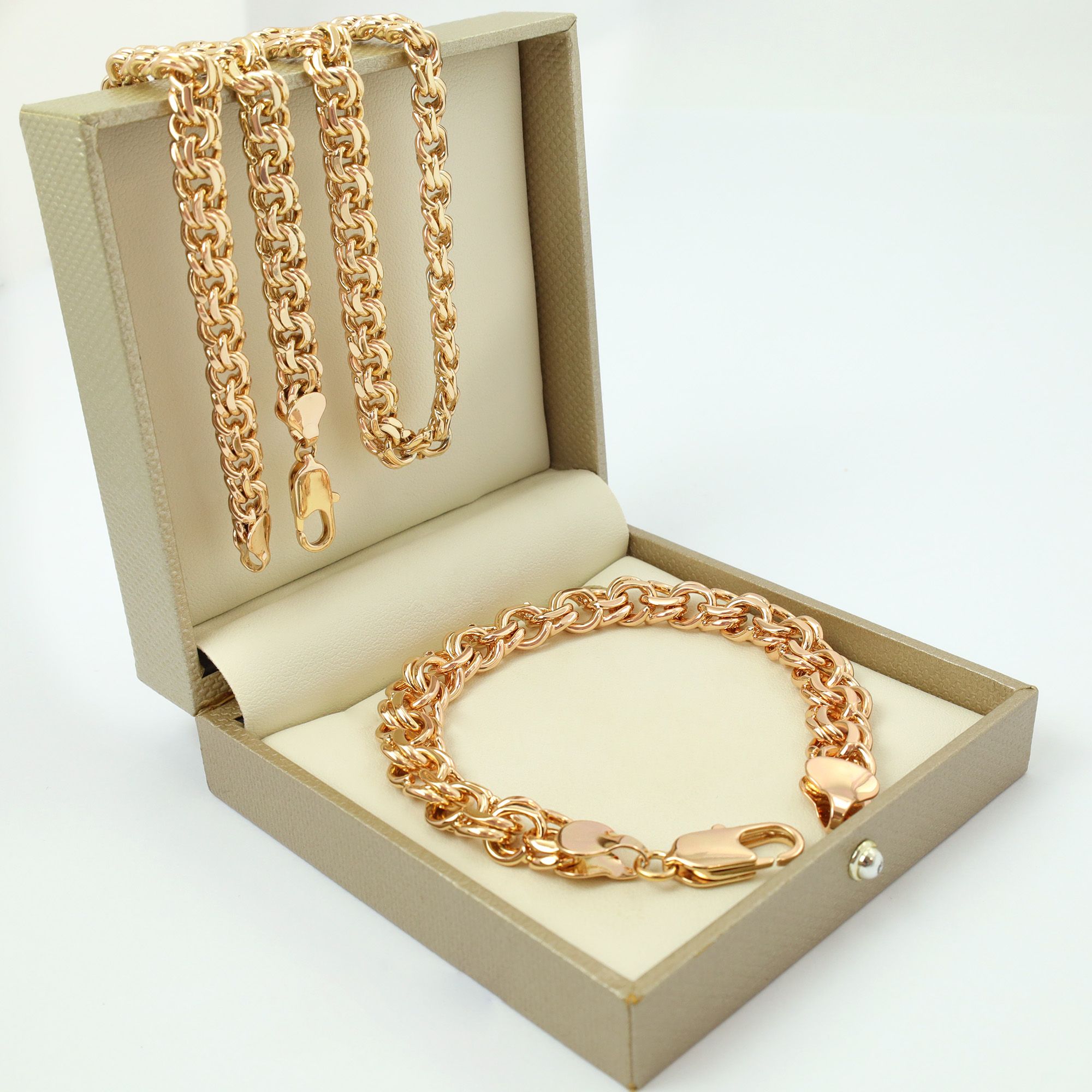 Złoty Komplet Biżuterii Łańcuszek + Bransoletka 50cm Prezent Dla Syna