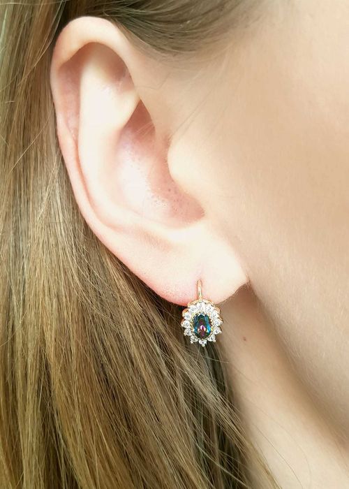 Złote kolczyki rozetki z mistycznym topazem pr. 585