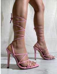 Sandały wiązane damskie szpilki różowe rozmiar 40