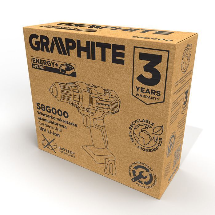 Wiertarko-Wkrętarka Akumulatorowa Energy+ 18V, Li-Ion