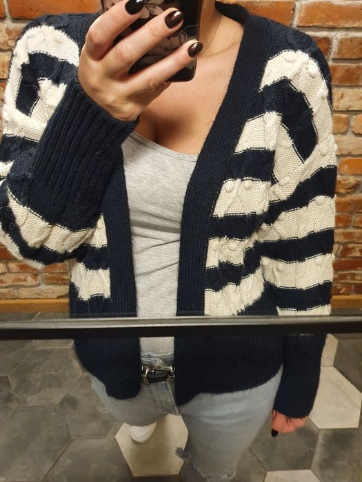 Sweter w pasy kardigan oversize warkocze River Island