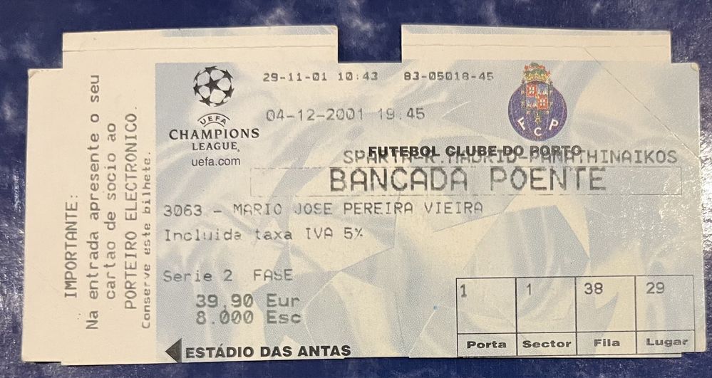 Bilhetes Europeus FC Porto 1990’s 2000’s