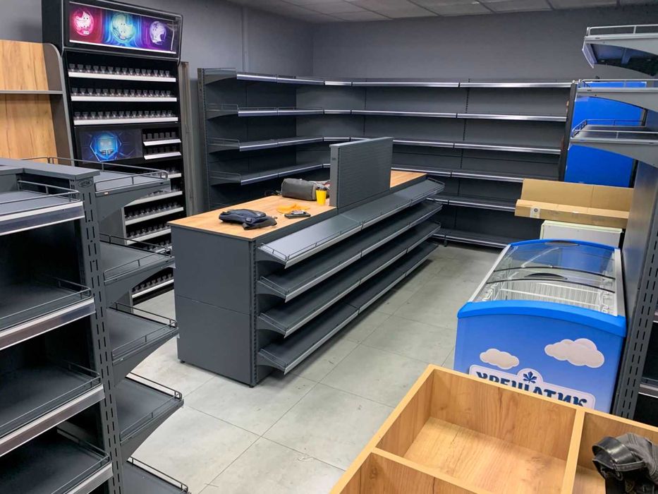 Стелажі в магазин. Торгові гачки. Каси прилавки. Торгове обладнання