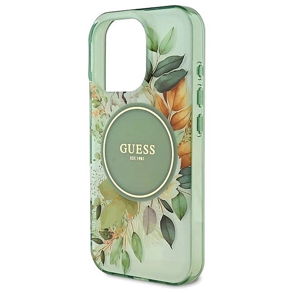 Etui Guess IML Flower & Tonal Circle MagSafe na iPhone 16 Pro - zielon