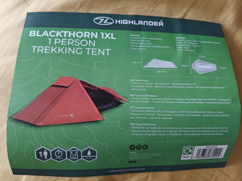 Nowy namiot jednoosobowy Highlander blackthorn xl lekki