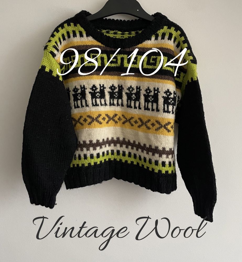Zimowy welniany sweter Vintage handmade 98/104