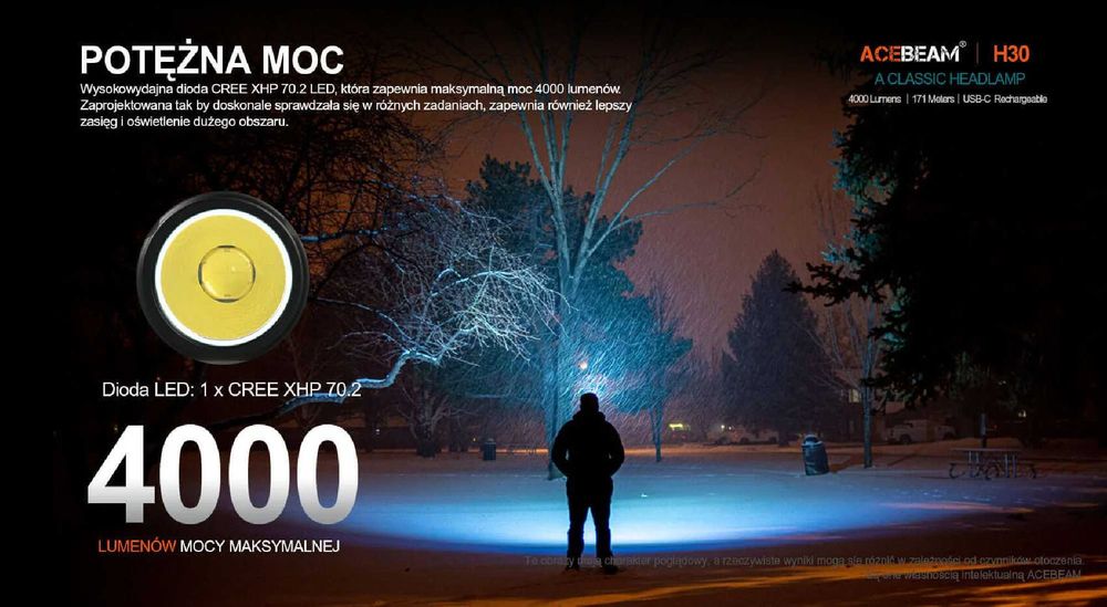Latarka czołowa ACEBEAM H30 5000K Czerwone Zielone – 4000lm
