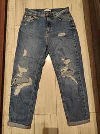 Spodnie jeans jeansy Mom z wysokim stanem z rozdarciami dziurami r.M
