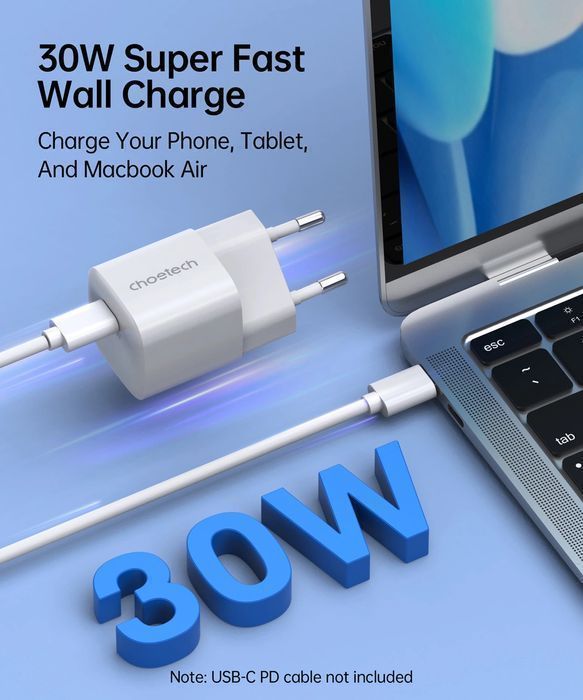 Ładowarka Sieciowa GaN Choetech PD5007 USB-C PD 30W - Biała