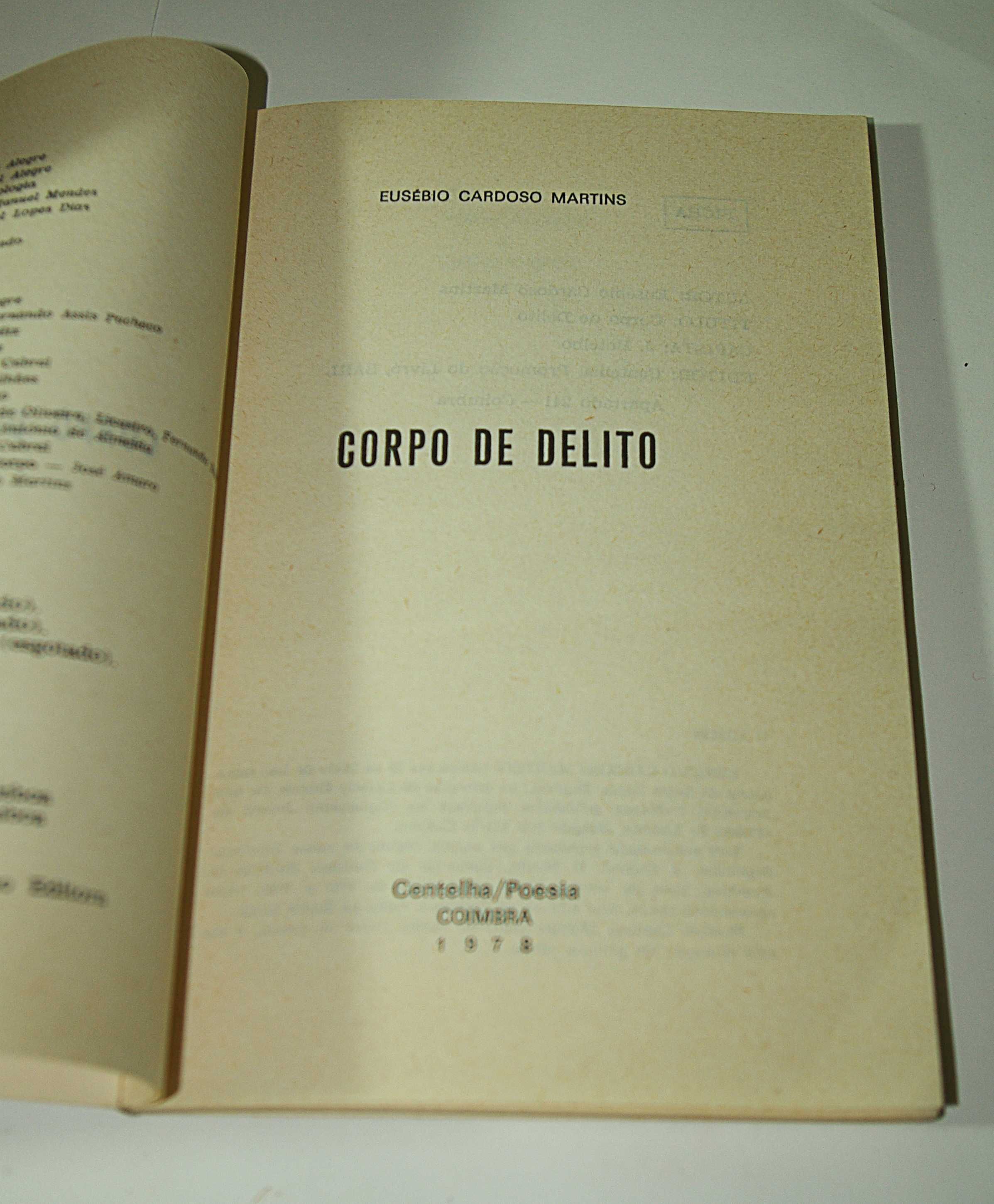 Livro Poesia. Corpo de delito. Eusébio Cardoso Martins, 1978