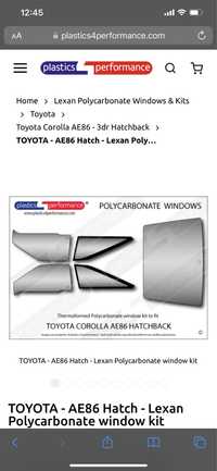TOYOTA COROLLA  - AE86 Hatch - Комплект окон Lexan из поликарбоната