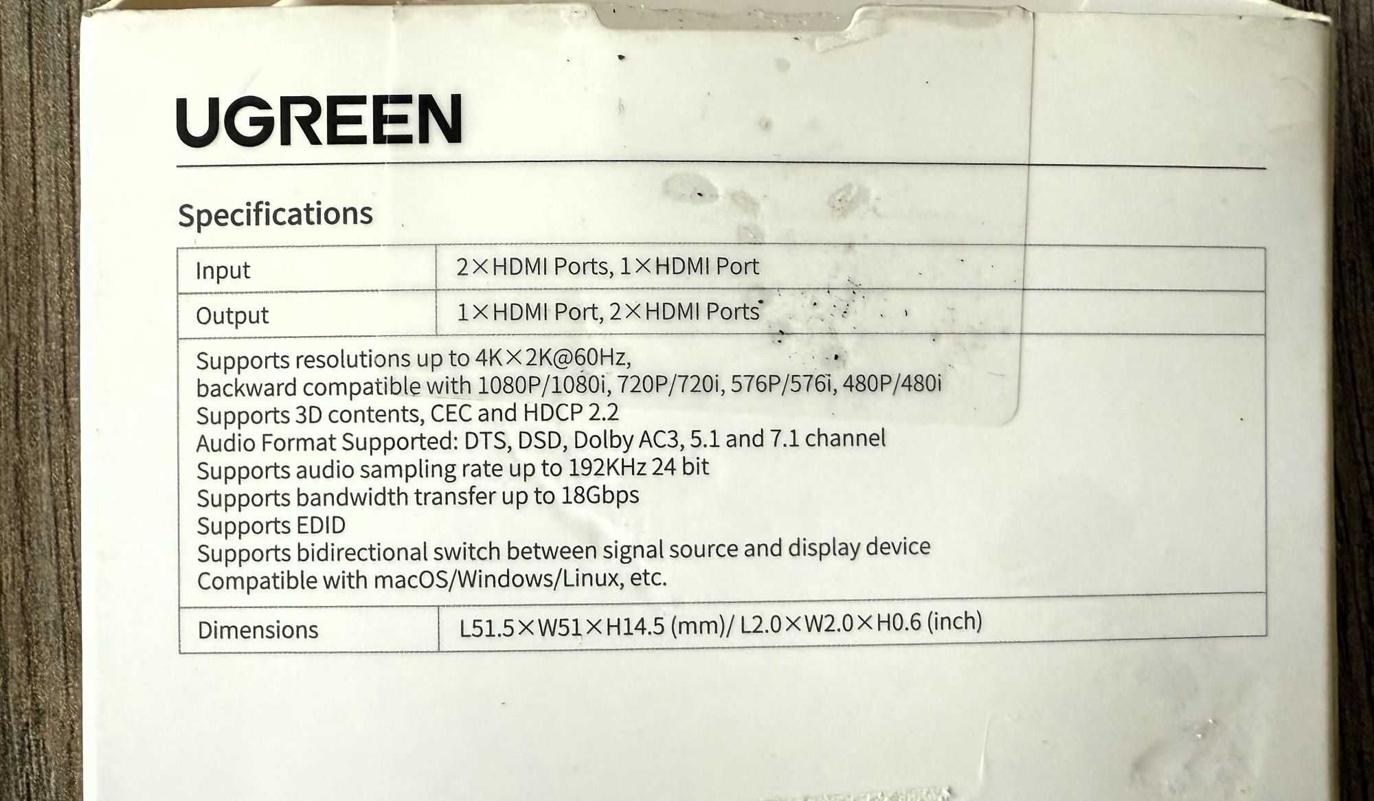 Przełącznik Switch UGREEN 2w1 HDMI 2.0 4K 60Hz (czarny) CM217