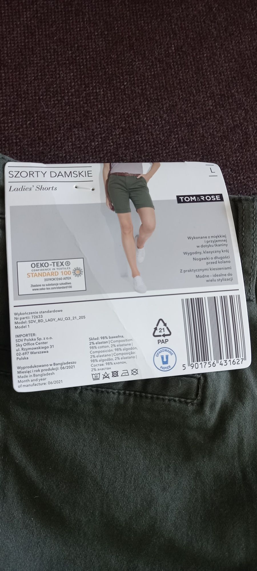 Szorty damskie rozm. L zielone oliwkowe