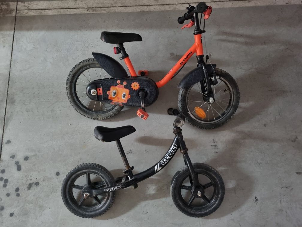 2 bicicletas pedais equilíbrio criança 3-5 anos Decathlon e sawyer bik