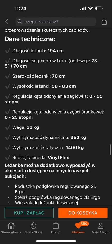 Stół łóżko do masażu fizjoterapii stacjonarne Habys