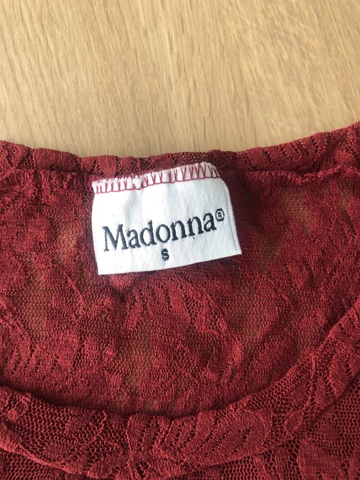 Bluzka koronkowa z długim rękawem bordowa S vintage