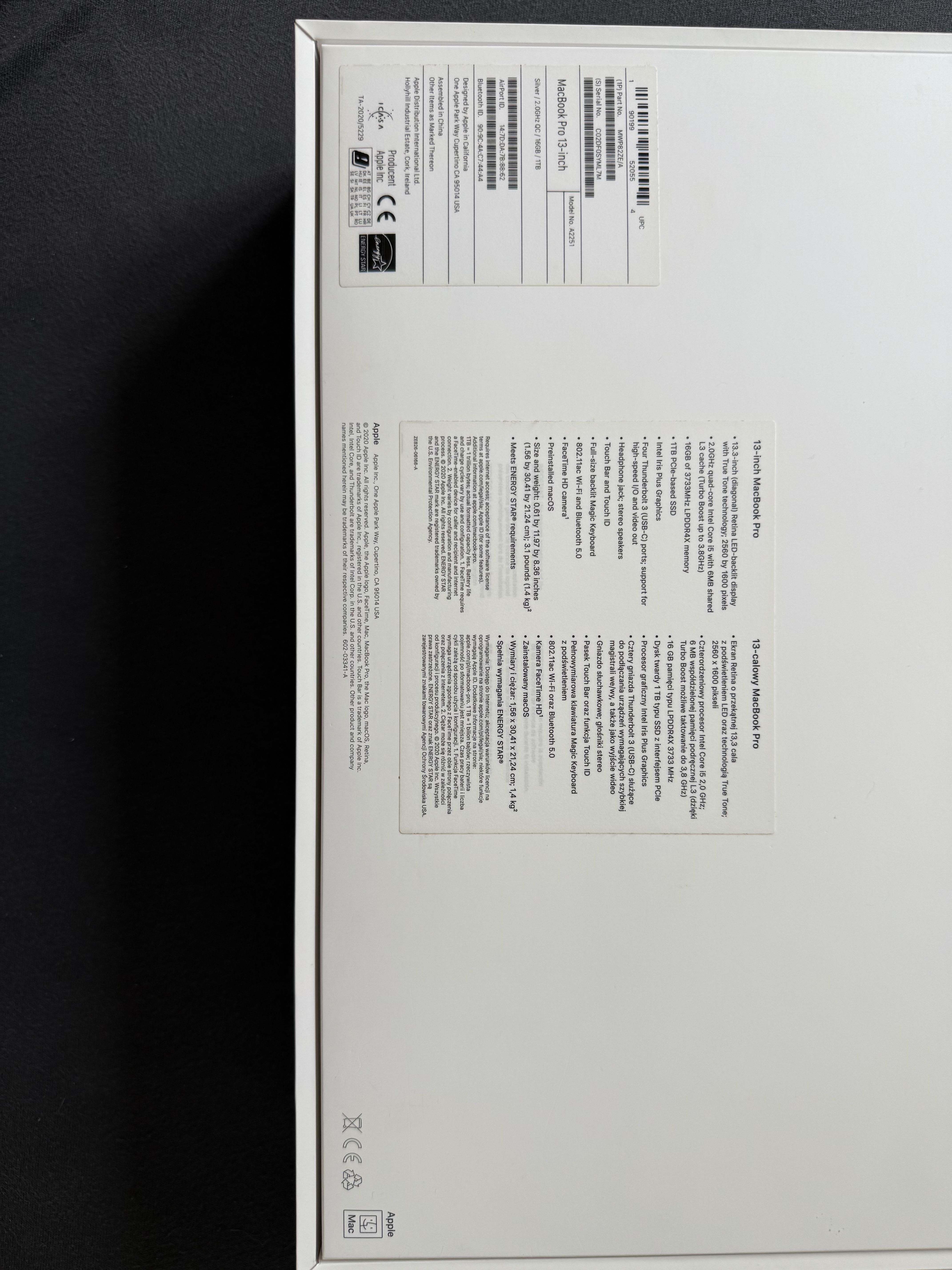 MacBook Pro 13" (2020, Intel i5, 16 GB RAM, 1 TB SSD)
