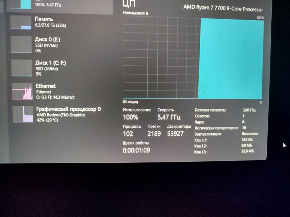 Rx5700xt rayzen 7 7700 5.47 Ggz 32gb ddr5 ssd nvme 4.0