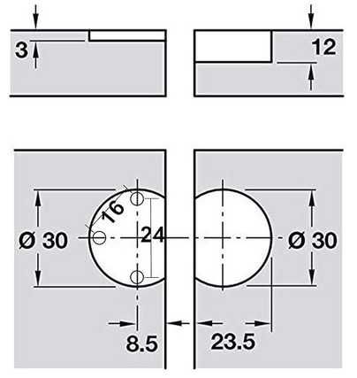 LIKERAINY - Dobradiça plana de 90° para porta batente, 30 mm