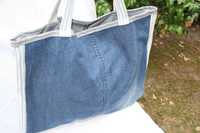 duża torba jeansowa shopper bag A4 dno boczek hand made mocne rączki