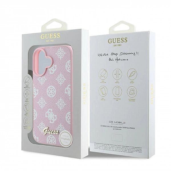 Etui Guess Peony Script MagSafe na iPhone 16 - różowe