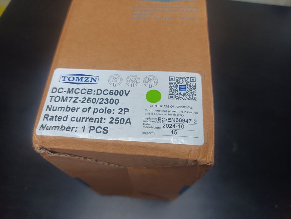 DC Автомат ПОСТІЙНОГО Струму TOMZN 250A TOM7Z DC-MCCB Вимикач 12V 24V