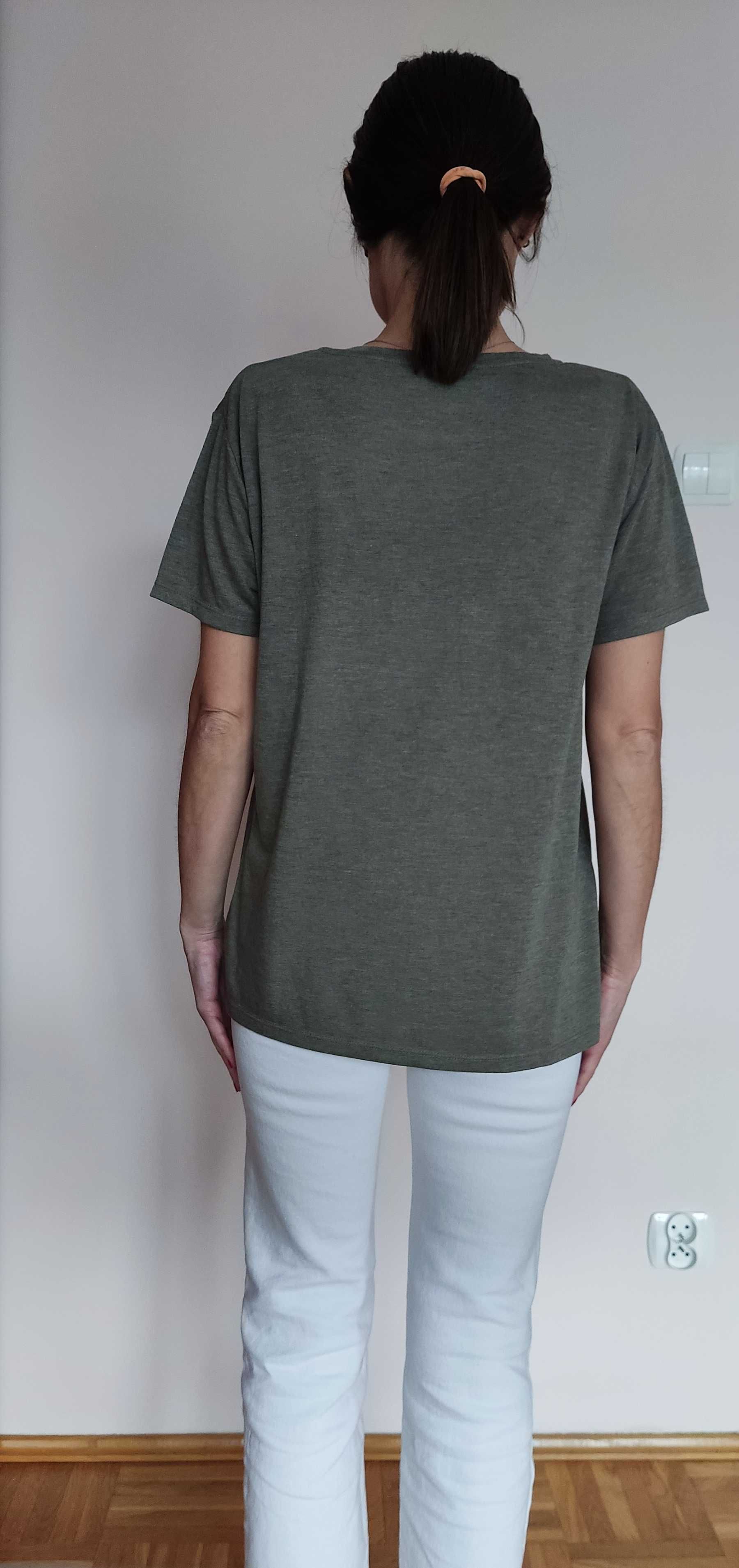 T-shirt z krótkim rękawem z napisem Happy, Papaya rozmiar L