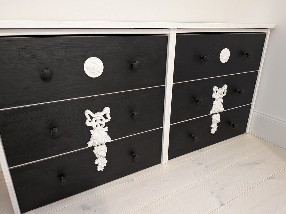 czarno biała drewniana komoda retro orientalna japoński styl długa