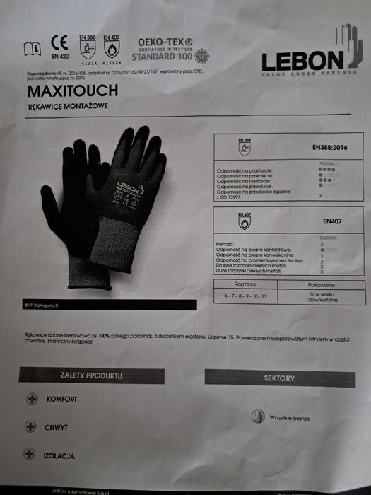 Rękawice montażowe Maxitouch
