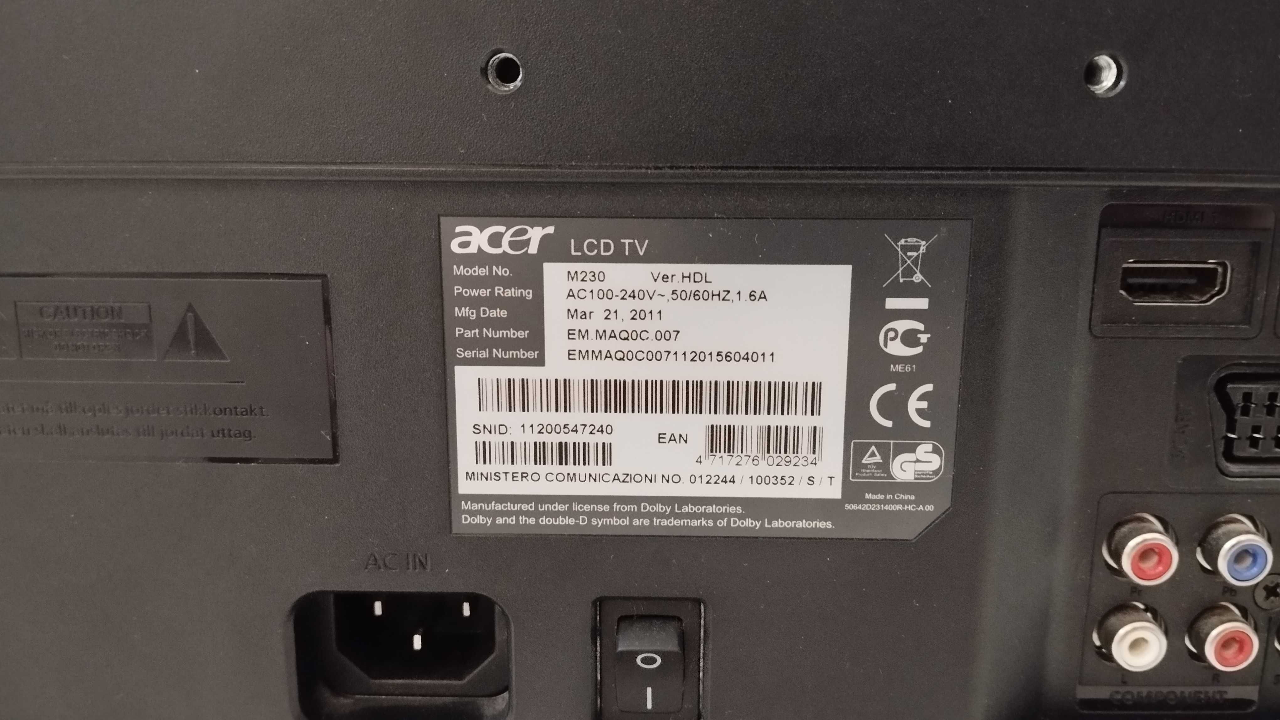 Telewizor/Monitor Acer M230HDL 23 cali 1920x1080