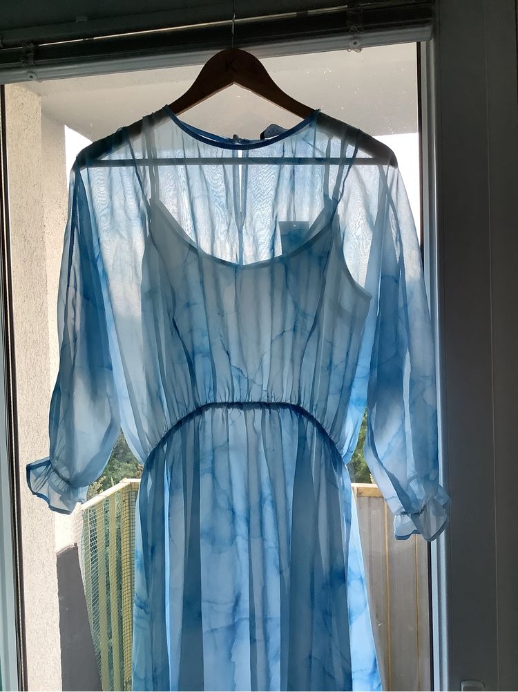 Sukienka błękitna zwiewna letnia Mohito 38