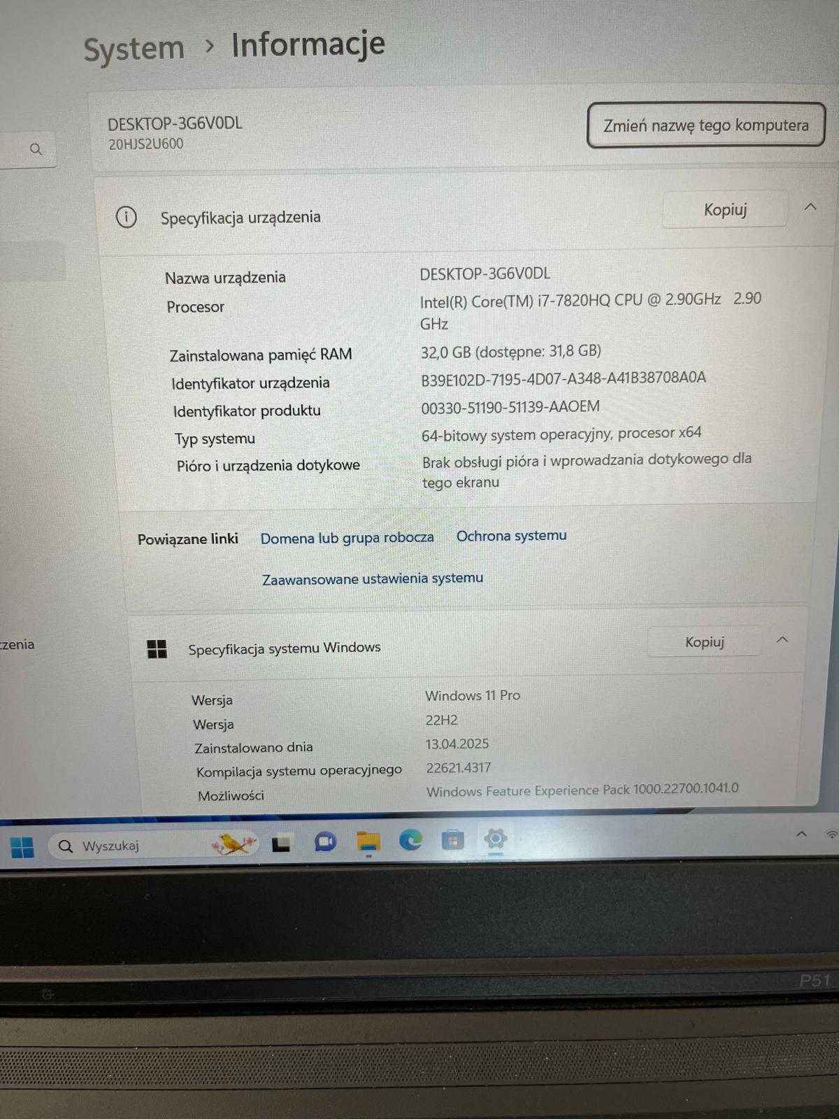 Notebook Lenovo P51 i7-7820HQ