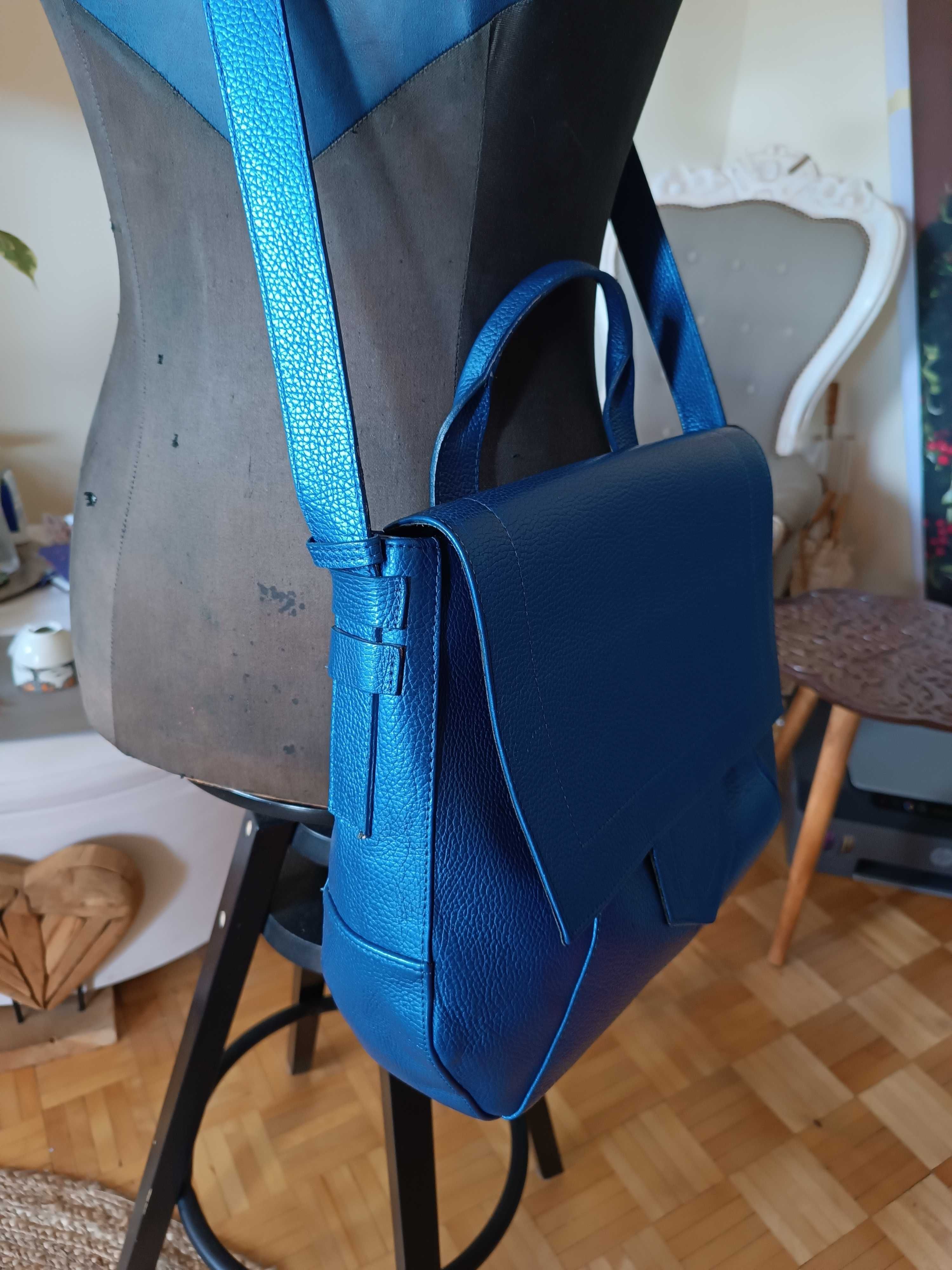 Torba Simple skóra kobaltowy metalik