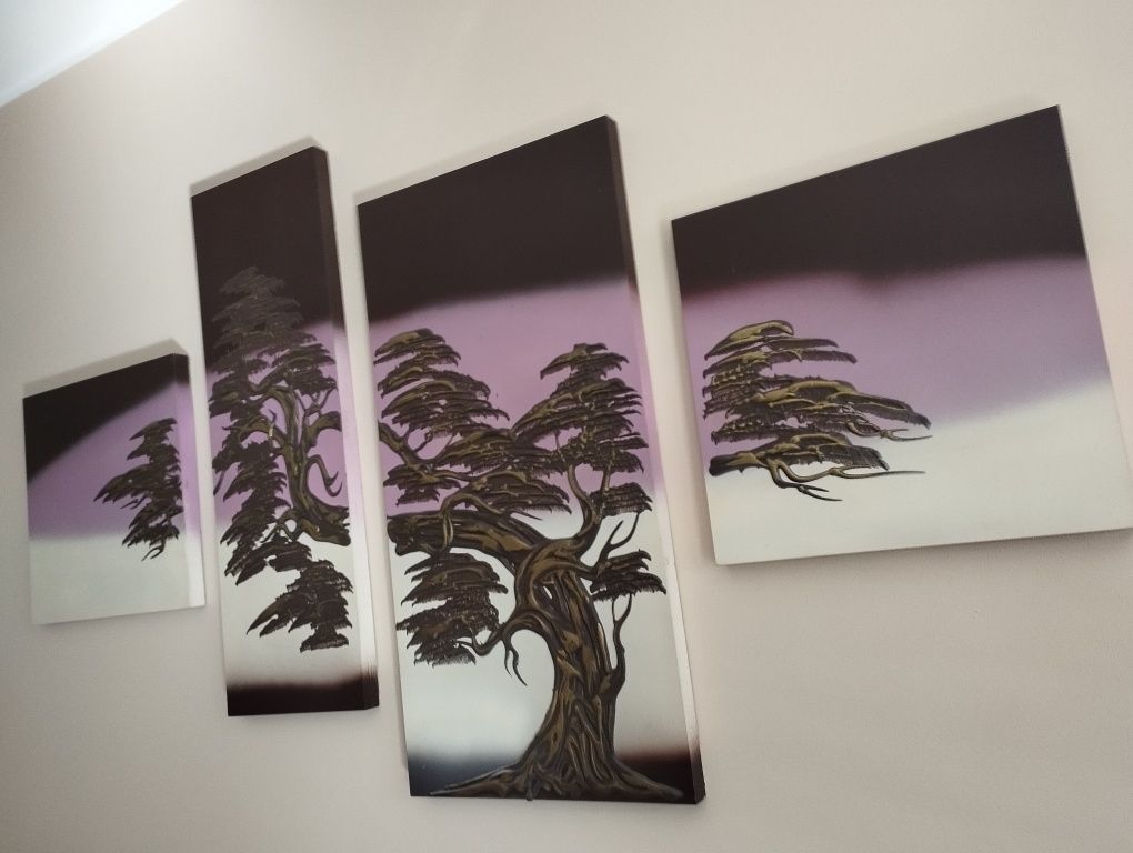 Obraz, obraz 4 elementowy,4 częściowy,drzewko bonsai