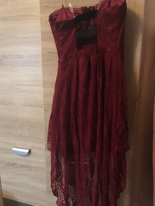 Burgundowa sukienka asymetryczna xs/s