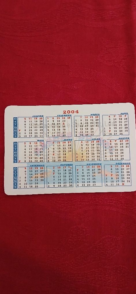 Calendário de bolso de 2004
