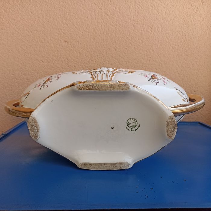 Centro de mesa fruteira Sacavém Gilman Cta motivo pintassilgos