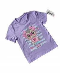 Bluzka dla dziewczynki t-shirt fiolet Sowa nowy 98-104