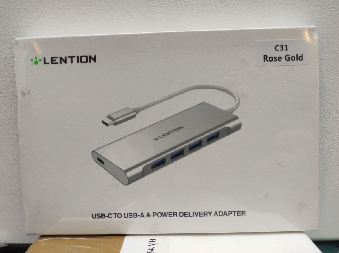 LENTION Hub USB C z 4 portami USB 3.0 i adapterem ładowania typu C