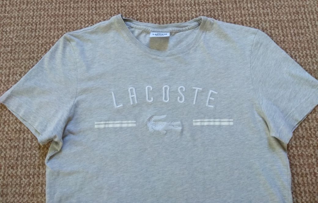 Lacoste футболка оригинал 3 - S серая с вышитым лого