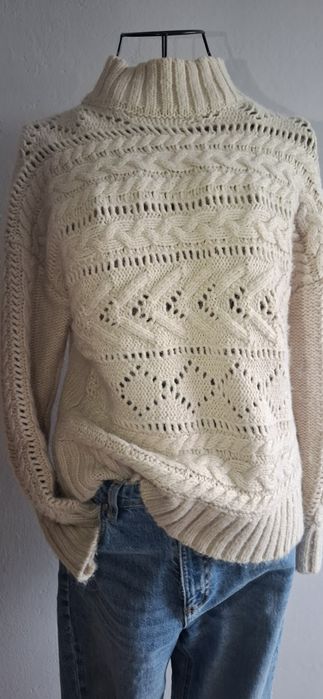 Beżowy ażurowy damski idealny jesień zima piekny golf pół golf Reserve