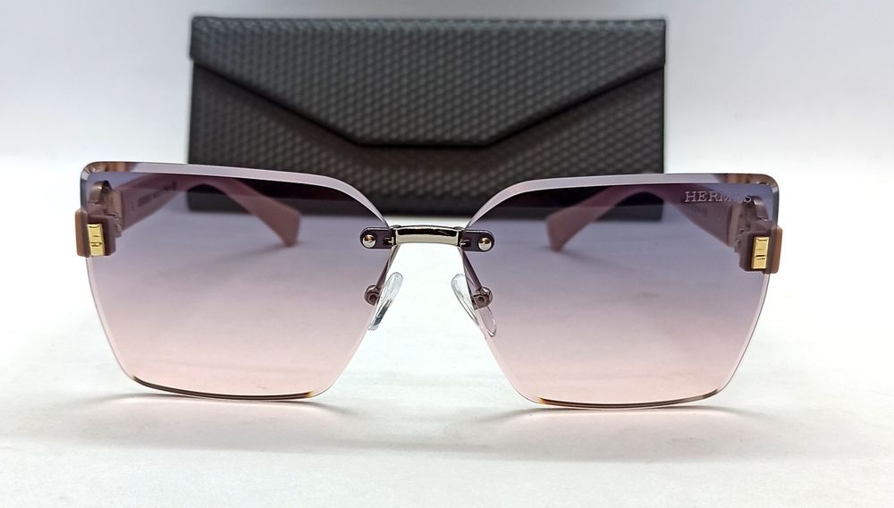 Брендовые женские очки фиолетово розовый градиент безоправные в футляр