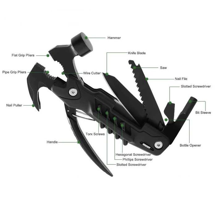 Фірмовий мультитул 14-в-1 з молотком та гвоздодером