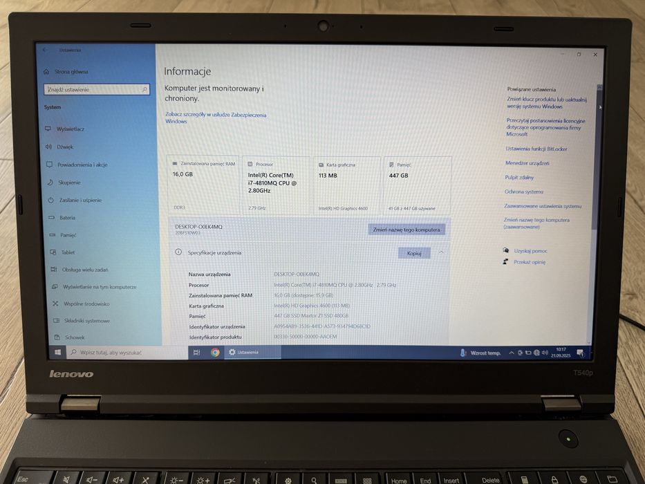 Lenovo ThinkPad T540p i7-4810MQ / 16 GB RAM / SSD 440GB / Nowa bateria