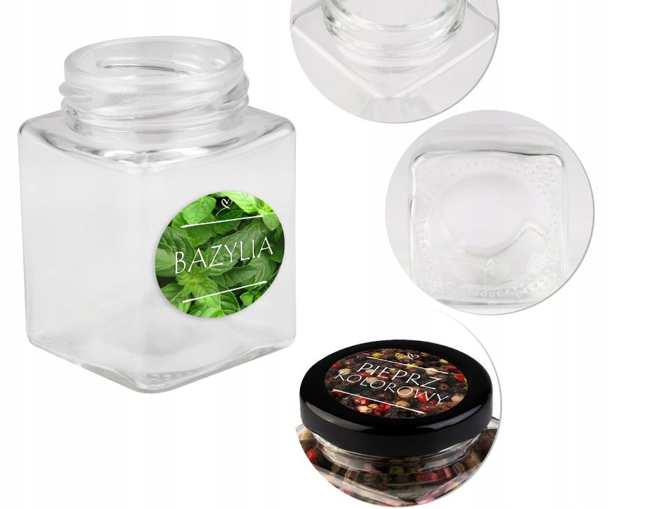 24x POJEMNIKI na przyprawy dżem przetwory 120 ml + kolorowe etykiety
